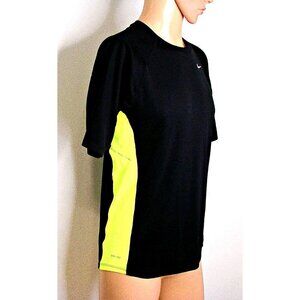 Mens Nike Running Dri FIT Shirt Black with Neon Yellow Reflectors Poly Mesh Sz M